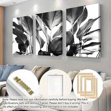 3pcs Of Framed/Pure Canvas Paintings And Posters, Can Be Hung Directly, Black And White Natural Plant Leaf Theme, Home Decoration, Wall Art, Room Decoration, Home Mural, High-Definition Printing, Ideal Gift, Living Room, Bedroom, Restaurant, Office Decoration Painting, Framed - UFP-152 - View 6