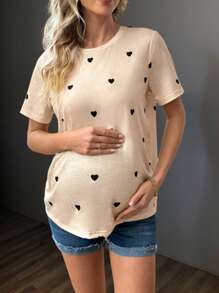 Heart Print Maternity Athletic Shirt