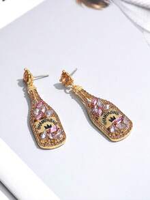 Colorful Rhinestone Fashionable Minimalist Earrings, Party Bottle Letter Stud Earring For Women, Spring - Gold - View 5
