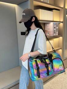 Sac de voyage grande capacité léger arc-en-ciel laser perle - organisateur de gym étanche séparation humide/sec avec compartiment à chaussures indépendant pour la saison scolaire, le fitness, le yoga et les voyages. Accessoires scolaires