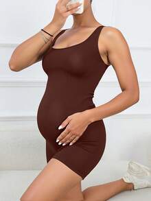 女士孕妇连体衣 孕妇塑身衣 交叉后背无袖背心 短裤 连体衣 - 咖啡棕 - 查看 2