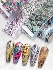 Beautizon Nailartlab 10 Peças Papel Adesivo de Transferência de Estampa de Pele de Cobra para Decoração de Unhas Estilo Punk 5D DIY