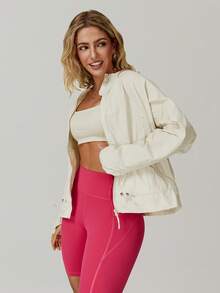 MASKERT Chaqueta ligera para mujer de protección solar para exteriores, de cintura corta, chaqueta transpirable de protección solar para primavera - Albaricoque - Ver 6