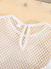 3Pcs/Set Girl Outfit: Delicate Bow Mesh Shirt, Suspender Top And Pleated Skirt, Fashion Elegant Baby Girl Clothing - White - View 4