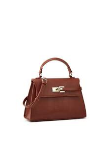 梯形手提包，新款 PU 皮革女包，百搭斜挎包，时尚小众风格，通勤手提包 - 棕色 - 查看 2