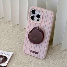 GUCADI 1pc Vertical Striped Elegant Protective Case With Coffee Bean Holder, Retro Brown Holder, High-Quality Gift Compatible With IPhone 16/15/14/13/12 Series, Anti-Drop Waterproof Shockproof Scratch Resistant - Pink - View 10