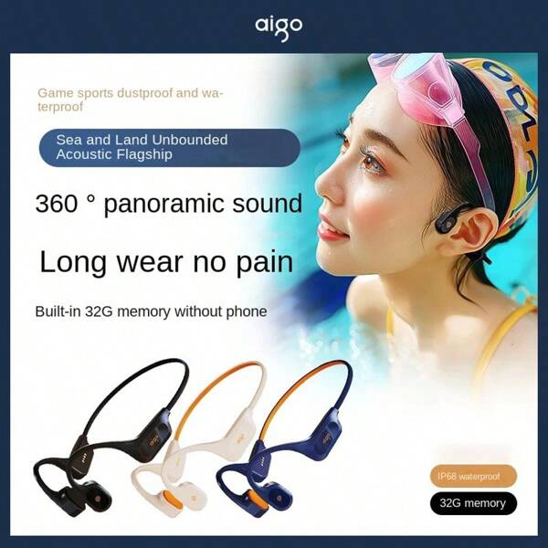 aigo [Auriculares inalámbricos AIGO GS06 impermeables] - Auriculares inalámbricos AIGO GS06: impermeables, oscilador de 18 mm, larga duración de la batería, de oído abierto, carga USB, compatibles con teléfonos celulares, ideales para nadar, correr, andar en bicicleta, deportes y ejercicio, control de volumen con botón, micrófono de condensador, con temas de animales/películas/series de TV/videojuegos, material de goma, batería de polímero de litio de 140 mAh, carga magnética, colgante de metal de titanio, auriculares para adultos - regalo perfecto para festivales