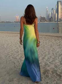 Satin Gradient Fishtail Dress, Beachwear Summer