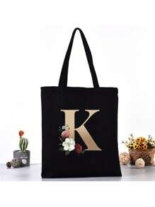 Fashion Casual Shoulder Bags Gold Letter Printing Shopper Canvas Foldable -Friendly Shopping Bag Tote Handbags Large Capacity Travel Grocery BagSchool Bag,Back To School Backpack,Large Capacity,Lightweight,Portable,Laptop Compartment, Suitable For Teen Girls Women College Students, Perfect For Back To School,College,Middle School, High School,Work , Business, Commute