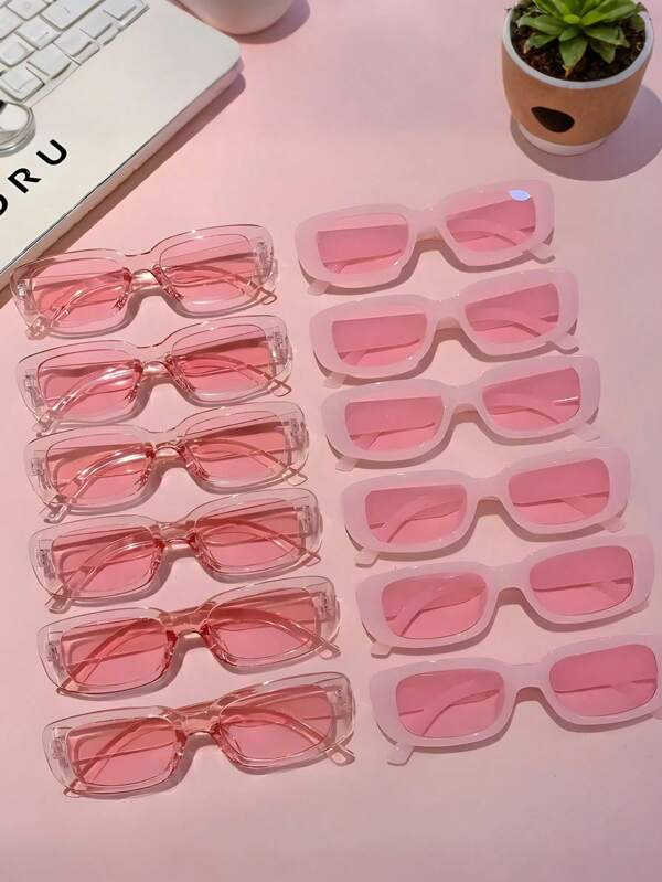 6 piezas/2 piezas/1 pieza Gafas de moda con marco cuadrado y estilo Y2k para hombres y mujeres, cuadradas a juego de verano para la playa, ovaladas rosas pequeñas de moda, adecuadas para la playa, fiestas, fotografía y uso diario