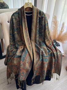 1pc Women's Multicolor Retro Jacquard Paisley Bohemian Style Long Tassel Windproof Shawl Scarf, Suitable For Daily Outings, Traveling, And Photo Shoots Boho