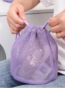 1pc Drawstring Mesh Makeup Bag, Convenient Breathable Travel Toiletry Pouch, Draining Wash Bag