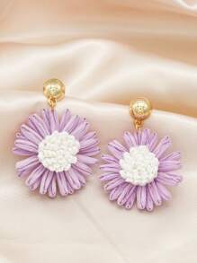 1 Pair Elegant & Romantic Raffia Flower Drop Earrings, Chic Daily And Vacation Accessory For Women