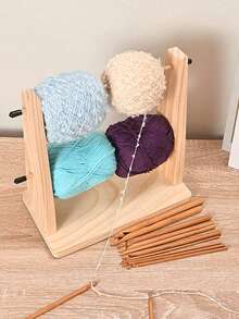 1 件装木制钩针纱线架磁性旋转针织工具旋转线轴羊毛球卷线器旋转旋转器纱线架 - 1套 - 查看 3