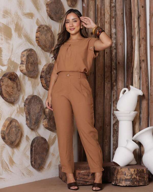 Conjunto Feminino Calça Com Blusa Alfaiataria Moda Casual