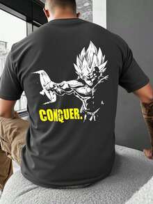 Playera Camiseta Oversize Anime Conquer Gym DBZ Frente y Espalda Unisex - azul y negro - Ver 1