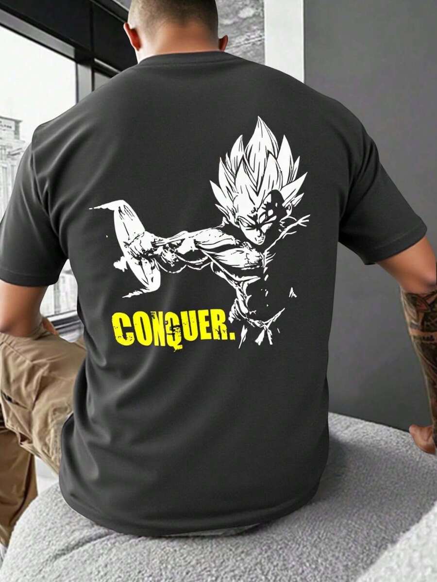 Playera Camiseta Oversize Anime Conquer Gym DBZ Frente y Espalda Unisex - azul y negro - Ver 1