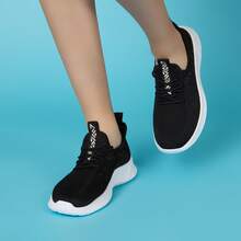Tenis Deportivos   Marca Andrea Para Mujer Diseño Ligero Con Agujetas Suela Blanca Modelo En Textil En Color Negro - Negro - Ver 3