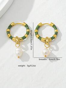 1 Cặp bông tai mặt dây chuyền ngọc trai nước ngọt Baroque tự nhiên, bông tai thắt nút tre tráng men, thiết kế tiệc/lễ hội độc đáo dành cho phụ nữ - màu xanh lá - Xem 5