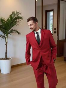 Men's 3 Piece Suit Set Slim Fit Single Breasted Blazer Vest Pants Wedding Groom's Suit Light Wine Red/Denim Blue/Pink - XS To XXXL  Business - Business Commuting  Business - Formal Business  Business - Evening Attire    All  Spring/Fall  Slim Fit  Button  Pocket  Formal & Evening  Christmas  Halloween  Thanksgiving Day  Easter  Independence Day  International Workers' Day - Burgundy - View 1