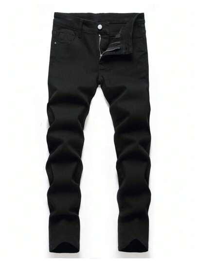 Tween Boys  Casual Classics Solid Black Denim Jeans ,Big Boys Fashion Jeans Stretch Slim Fit Elastic Waist Kids Pants With No Holes,Fashion Casual Teen Outfits Jeans For Young Boys