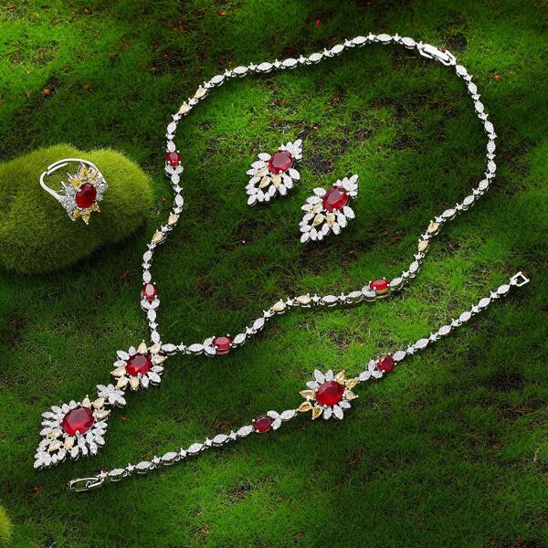 Bride Jewelry Set For Women Dubai Wedding CZ Zirconia 4 Pieces Jewelry Party Accessories