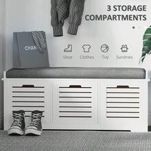 Shoe Storage Bench With 3 Drawers & Removable Grey Seat Cushion Hallway Organisation Furniture - 1 - View 4