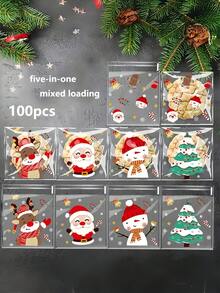 100 个圣诞糖果袋 - 可重新密封的 OPP 糖果和饼干袋，带有节日卡通图案，适合节日礼物、圣诞节 - 彩色 - 查看 6