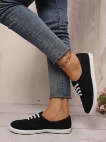 Leichte Skateboardschuhe für Damen, atmungsaktive Canvas-Sportschuhe – rutschfeste, lässige Low-Top-Schnürschuhe, geeignet für Freizeitkleidung und täglichen Sport | Minimalistische Sportschuhe | Bequeme und bequeme Passform