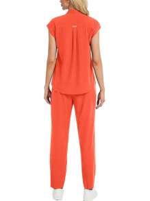 2pcs Women Stand Collar Nursing Uniform Scrub Set - Burnt Orange - View 3