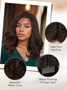 Ykai 蓬松波浪蕾丝部分假发 4x1 蕾丝侧戴式无胶假发 16 英寸全波浪合成假发 素色自然卷曲合成耐热编织全假发 适合女性日常使用