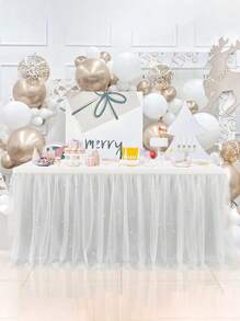 1Pc White Pearl Tulle Decorative Tablecloth,Boho Rustic Cheese Cloth Table Runner For Baby Shower Decoration Wedding Easter Summer Table Runner Baby Shower Family Decorations Gifts