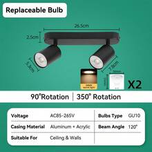 CANMEIJIA Foco empotrado en el techo GU10, lámpara LED de doble cabezal blanca y rotatoria para decoración de habitaciones, apta para sala de estar/dormitorio/cocina/balcón/almacén/estudio/comedor/bar/cafetería/lobby/pasillo/oficina, AC85-265V - Foco GU10 de doble cabezal - Ver 18
