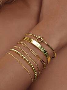 Pulseira de corrente dupla de aço inoxidável banhada a ouro 18K, 2 peças, conjunto de pulseiras minimalistas com contas vazadas, acessório versátil adequado para meninas e mulheres (quantidade de contas aleatória)