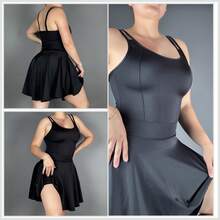 Enterizo de Mujer con Falda volada y Escote en U- Elegancia y Comodidad en Una Sola Pieza  Descubre nuestro cómodo enterizo con falda, la elección perfecta para aquellas que desean lucir elegantes sin sacrificar la comodidad. Confeccionado en un tejido suave y de alta calidad, este enterizo presenta un atractivo escote en U que resalta la figura, ideal para cualquier  La falda acanalada añade un toque de movimiento y fluidez, creando un look romántico y femenino. El diseño sin mangas y la cintura ajustada favorecen la silueta, mientras que el material elástico permite libertad de movimiento Disponible en una variedad de colores elegantes y atemporales, este enterizo es fácil de vestir tanto con tacones para un look más cómodo, como con  No busques más: este enterizo con falda es imprescindible en tu guardarropa - Negro - Ver 1