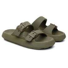 Men's Slide Cloud Buckle Slippers New Arrival Comfortable Flat Sole - 軍綠色 - 查看 2