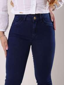 Women's Premium Flare Butt Lifting Jeans With Elastane Lycra High Waist Shaping Dark Blue High Waist - Rửa tối - Xem 5