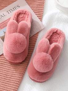 Cute Rabbit Plush Slippers, Comfortable And Warm, Suitable For Home Bedroom - 酒紅色 - 查看 2