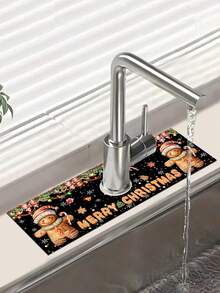 1 件 14*38 厘米圣诞厨房硅藻土垫，带圣诞树圣诞老人雪人姜饼人图案，水龙头吸水垫，浴室水龙头防溅垫，防潮防滑水龙头垫，厨房台面配件，2024 年家居圣诞装饰品