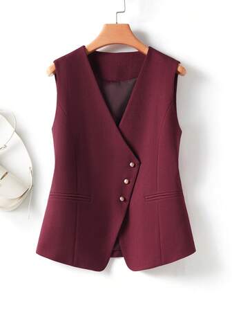 Fashion Slender Short Suit Vest For Women, Slim Fit Sleeveless Jacket Cardigan For Work/Commute, Spring/Autumn