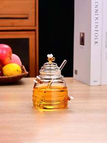 Tarros de cristal de miel con forma de panal con cucharita y tapa. Potes de miel de cristal pesado y transparente, recipientes para miel, mermelada, jalea, sirope para el hogar y la cocina - Multicolor - Ver 15