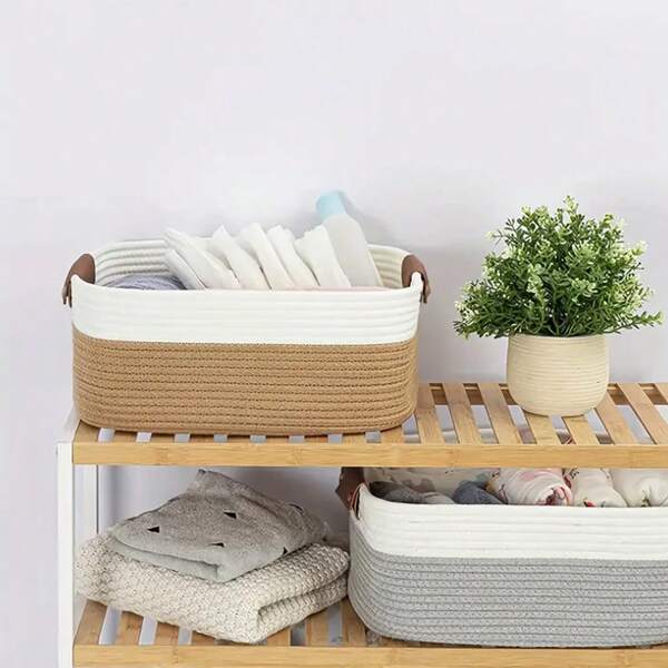 OYHOMO 1pc Woven Storage Basket With Handles - Chic Decorative Basket For Pet Toys, Bathroom Towels & Skincare Organization, Laundry, And Gift Giving