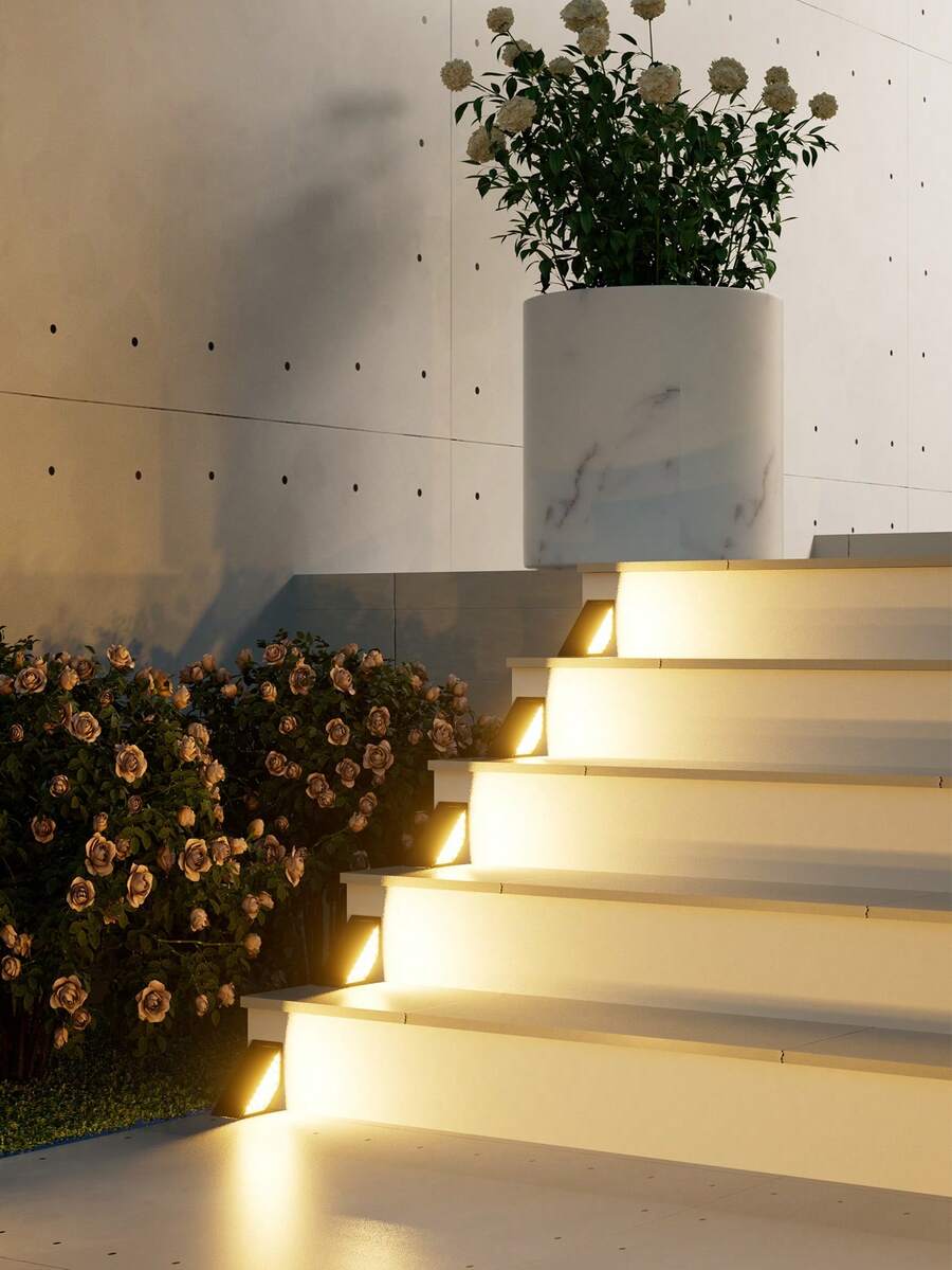 [2/8pcs] Solar Powered Stair Step Lights, Outdoor Waterproof Motion Sensor Stairway Pathway Lamp, Exterior Yard Footlight