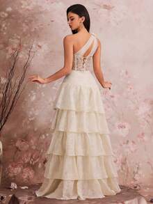 Women's Corset Fishbone Handmade 3D Flower Embroidered Sequin Slanted Shoulder Slit A Line Sexy Dress Adjustable Back Strap Suitable For Different Body ,Elegant Luxurious Long Dress For Women, Making Women Younger And More Charming, Suitable For Various Parties, Graduations, Weddings, Events And Various Banquets Dancing Parties, Formal Ball Gown Party Dress, Wedding Guest Dress ,Evening Dress(Deluxe Edition) - 杏色 - 查看 7