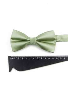 ZLQ&GOU 1 件男女通用鼠尾草绿色领结，纯色缎面领结，时尚领饰 - 綠色 - 查看 3