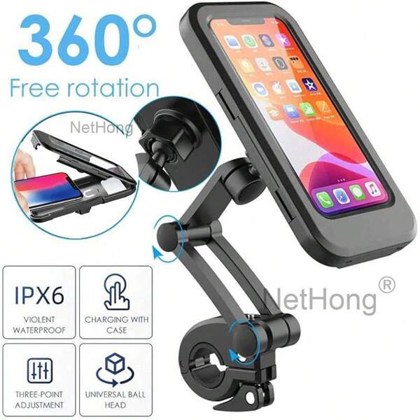 360° Bicycle Motor Bike Waterproof Phone Case Mount Holder For All Mobile Phones,Phone Sticky Pad,Mobile Holder,Suction Phone Case,Bike Accessories,Car Phone Holder