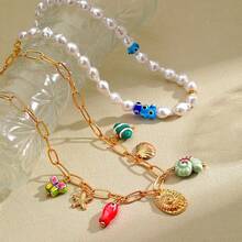 1pc 2025 Spring/Summer Handmade Boho Style Pearl Ceramic Pendant Necklace, Featuring Chic Seashell, Ceramic Fish & Pearl Charms, Suitable For Beach Vacation - Small Fish Ceramic Conch NK - View 4