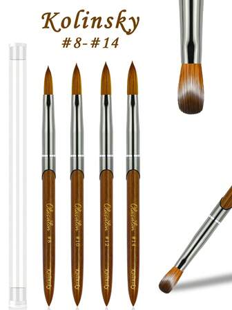 OLASALON Kolinsky 100% 檀香木柄金属头美甲刷棕色，凝胶美甲刷，水晶美甲刷，美甲沙龙专用工具，家用，DIY 美甲