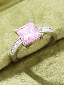 1pc Fashionable Elegant Personalized Infinity Heart Cubic Zirconia Ring, Surprise Gift For Valentine's Day, Mother's Day - Pink - View 17