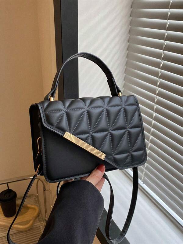 1 pieza Bolso de mano mini de piel de PU con relieve de unicolor, patrón de diamante, de moda y versátil, apto para fiesta y uso diario